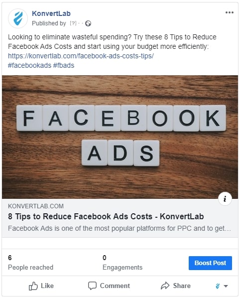 Types of Facebook Ads - Boosted Post Ad