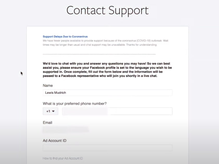 Facebook Business Support Chat