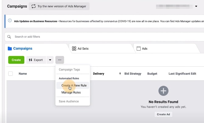 Creating New Facebook Ads Rules