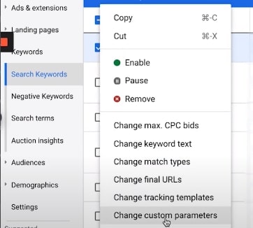 Add Custom Parameters to Keywords