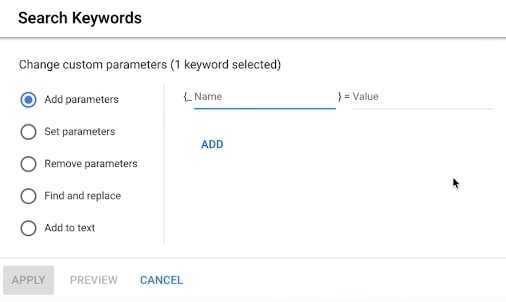 Editting Custom Parameters to Keywords